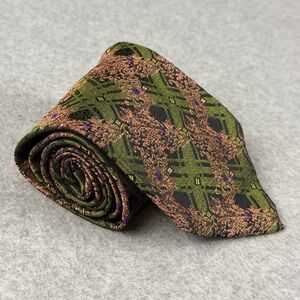 Vintage Garrick Anderson Silk Tie USA Green Abstract Geometric Necktie 59x4.25"